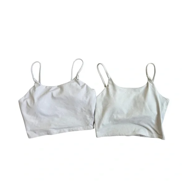 White built in bra Fitted Camisole Crop Tops set of 2 - Picture 1 of 8